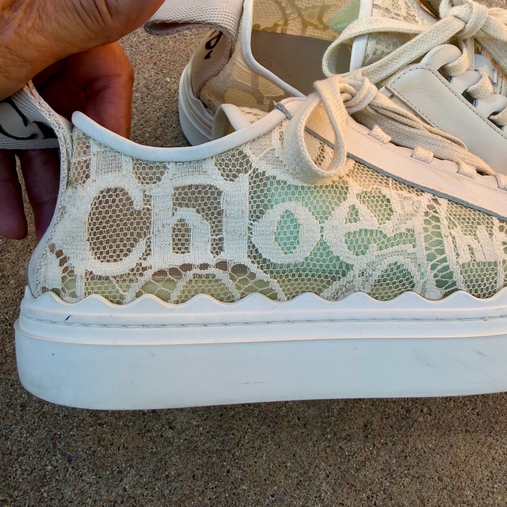 Chloé Lauren Low Top Round Toe Lace Comfort Sneaker Mild Beige Women EU 37 Spain - Picture 6 of 17